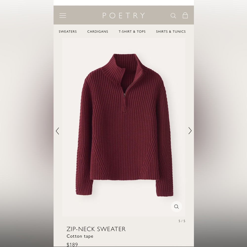 Poetry zip neck sweater cotton size 4 NWOT
